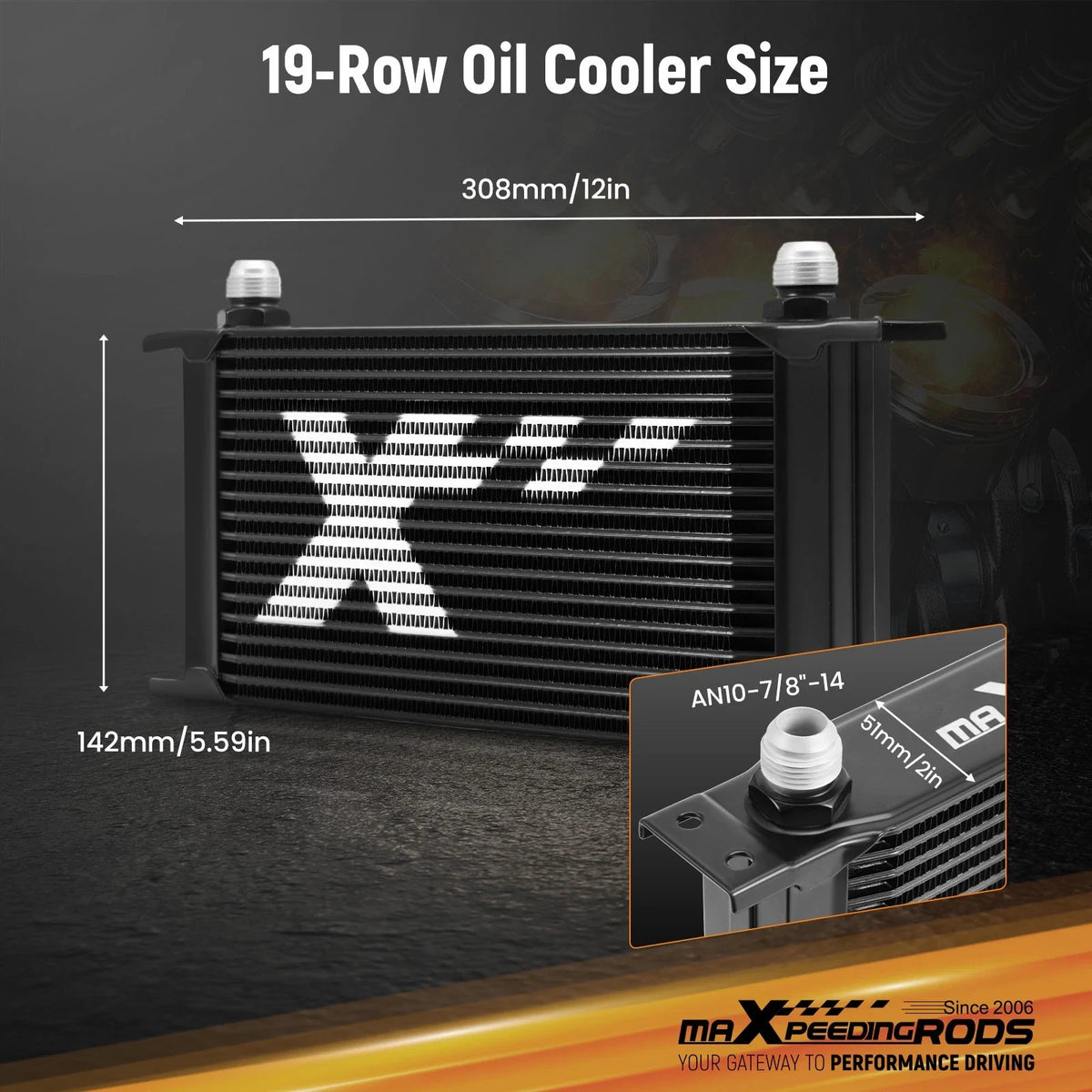 19-Row Transmission Oil Cooler for Universal Fit AN10 Inlet (Universal)