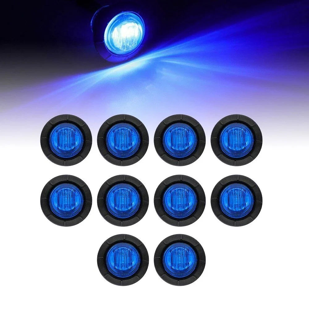10X LED Marker Lights for Truck Trailer (Round, Blue, Waterproof)