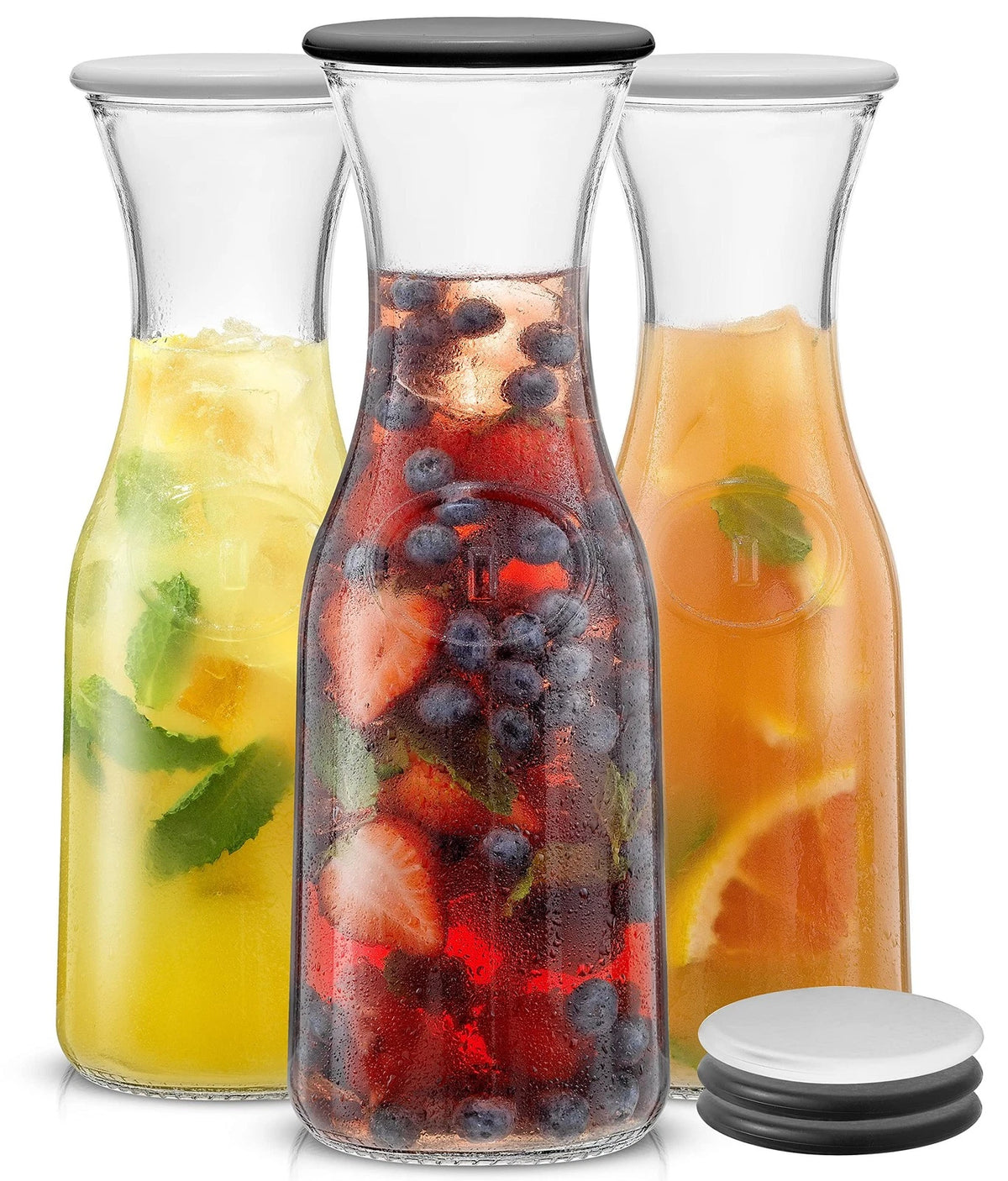 Set of 3 Glass Carafes with Lid, 36 Ounces Each, MP257
