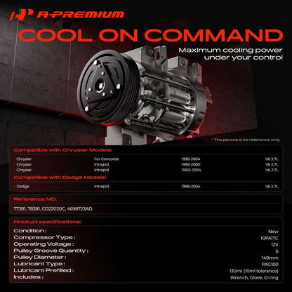 A/C Compressor with Clutch for Chrysler Concorde Intrepid (1998–2004) 4698723AD, 77381
