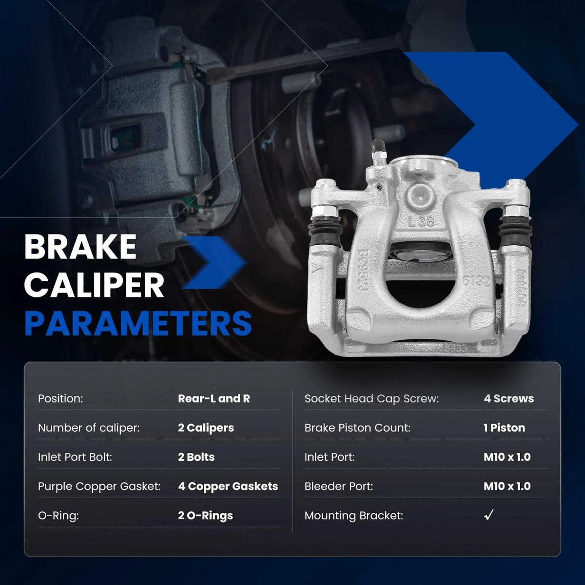 Rear Left Right Disc Brake Calipers with Bracket for 2016–2021 Mazda 6 2.5L