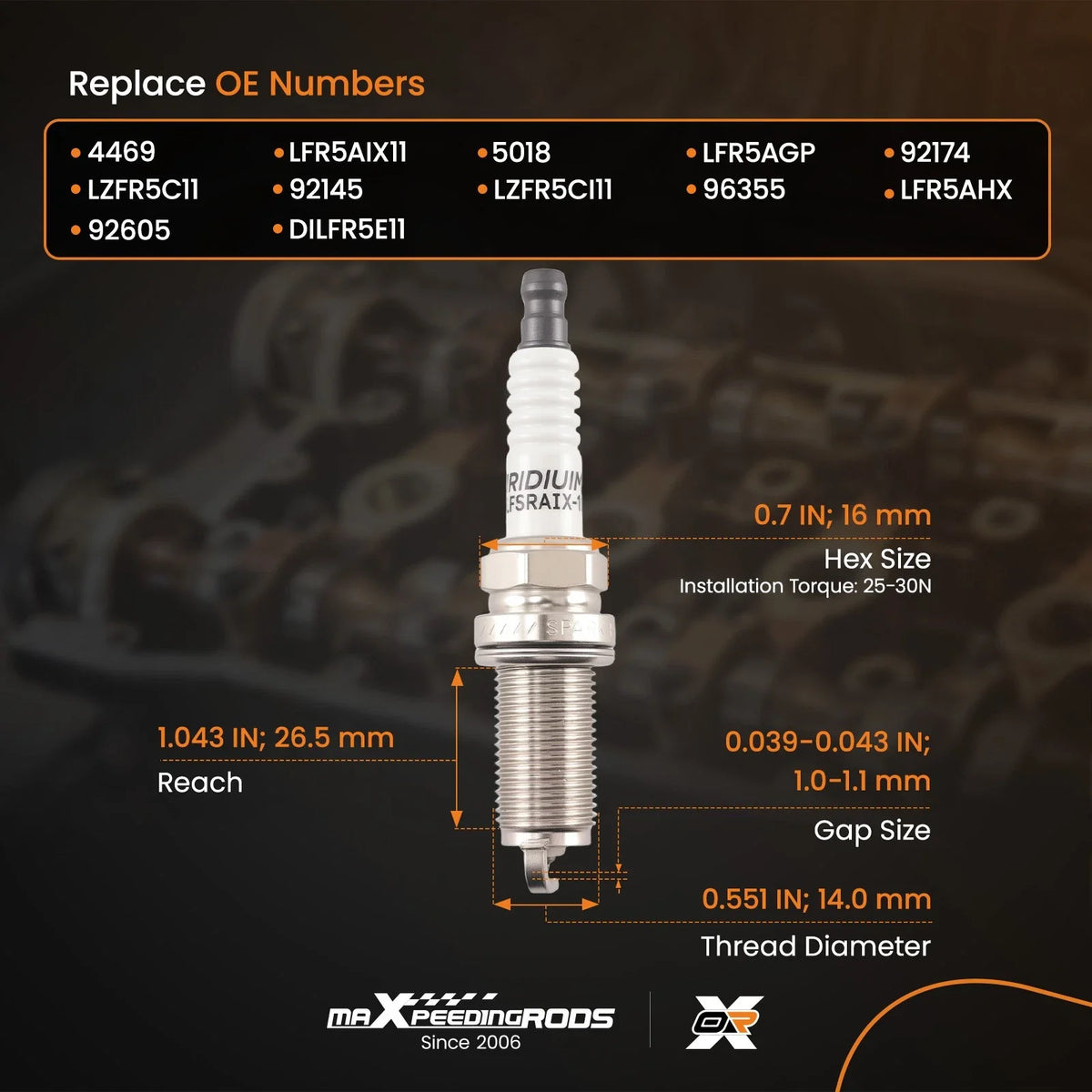 8x Iridium Spark Plugs for Chrysler Aspen 4.7L (2008–2009) V8 (LFR5AIX-11)
