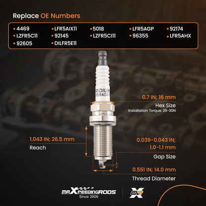 8x Iridium Spark Plugs for Chrysler Aspen 4.7L (2008–2009) V8 (LFR5AIX-11)