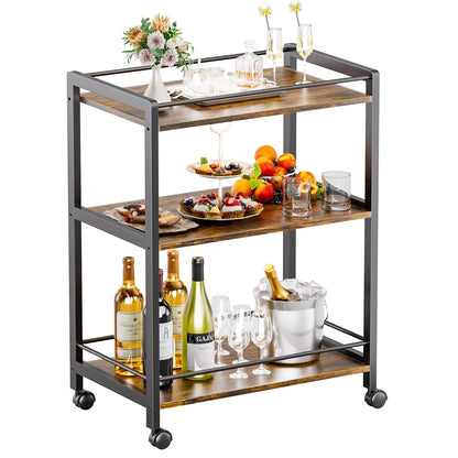 Bar Cart for Home with Wheels and Storage Shelves