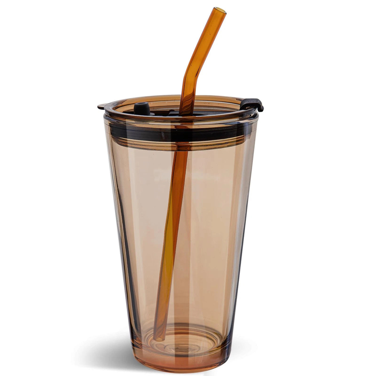 15oz Glass Tumbler with Straw and Lid for Iced Coffee (No Part Numbers)