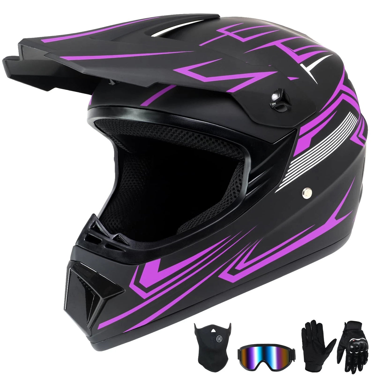 Kids Motocross Helmet Set for Off-Road Riding (Full Face, Goggles, Gloves, Mask)