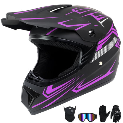 Kids Motocross Helmet Set for Off-Road Riding (Full Face, Goggles, Gloves, Mask)