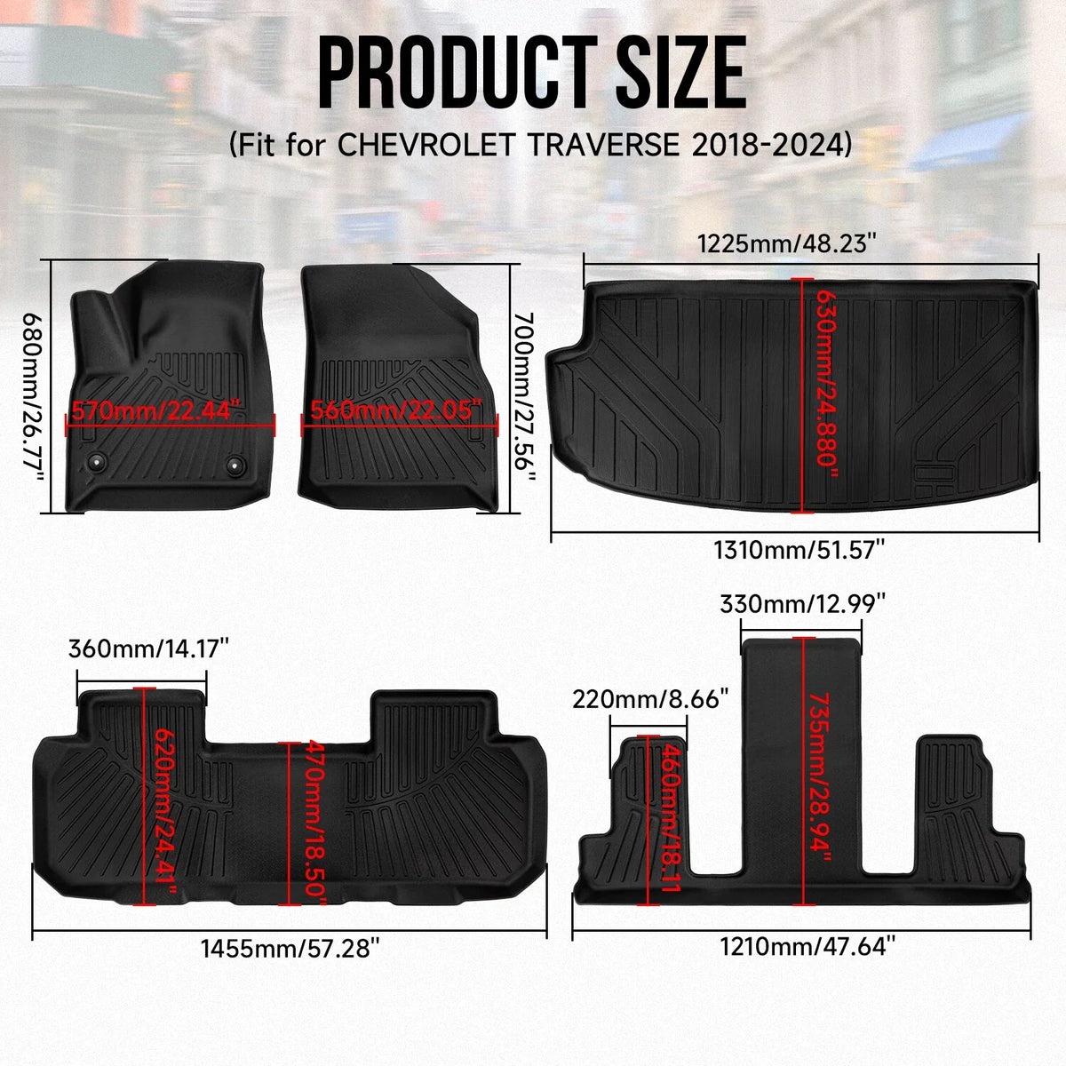 Set of 5 Floor Mats Cargo Liners All Weather for Chevrolet Traverse (2018–2024)