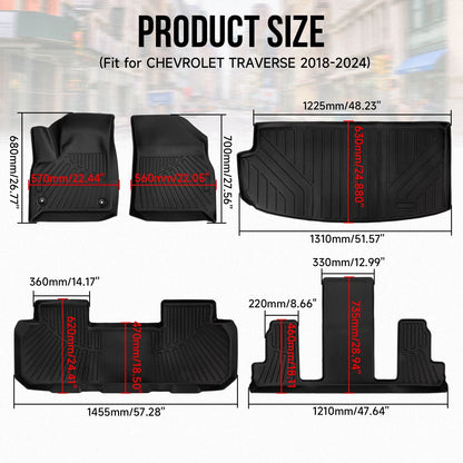 Set of 5 Floor Mats Cargo Liners All Weather for Chevrolet Traverse (2018–2024)