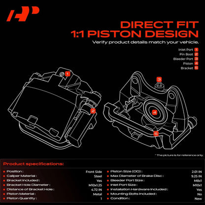 A-Premium Pair Front Brake Calipers with Brackets for Mazda Miata (1990–1993) - NA1033990C, NA013371X, N00133990