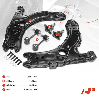 Set of 6 Front Control Arms w/ Ball Joints for VW Jetta Golf (1999–2006)