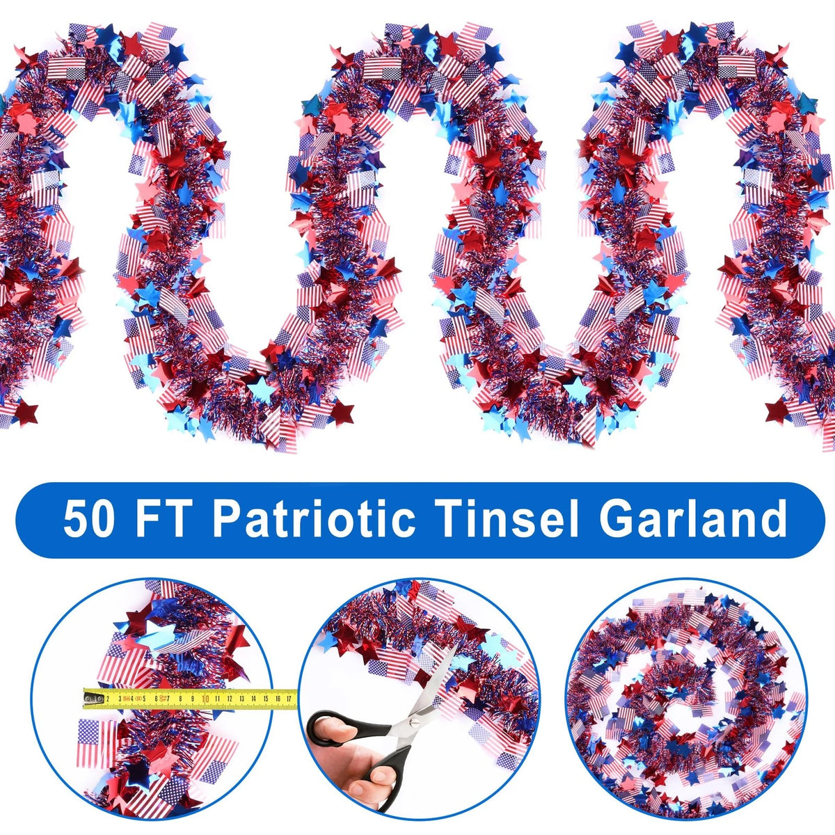 50FT 4th of July Red Star American Flag Decorations