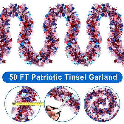 50FT 4th of July Red Star American Flag Decorations