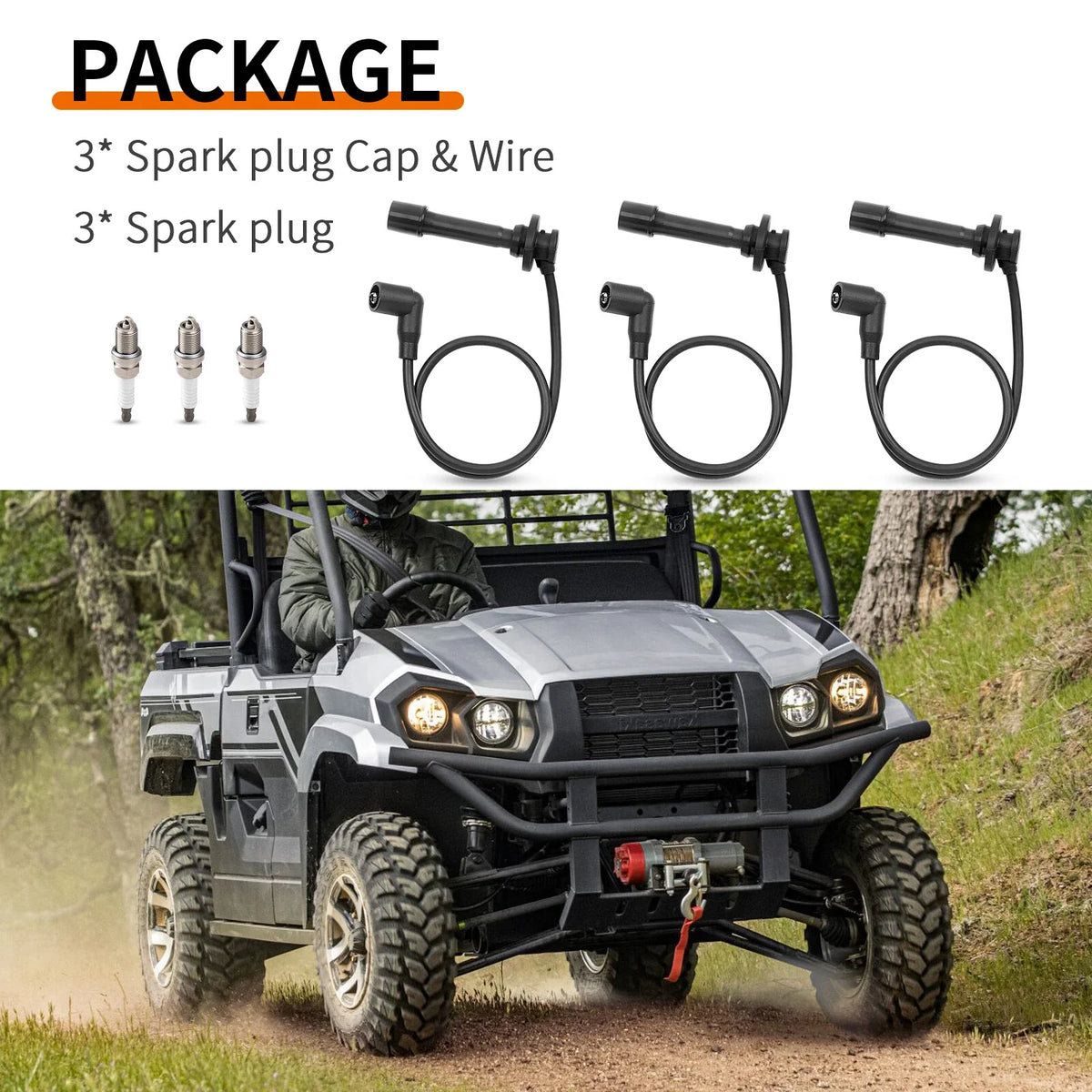 Spark Plug Cap Wire Kit for Kawasaki Mule PROFX PROFXR PROFXT (KAF820 21150-0013)