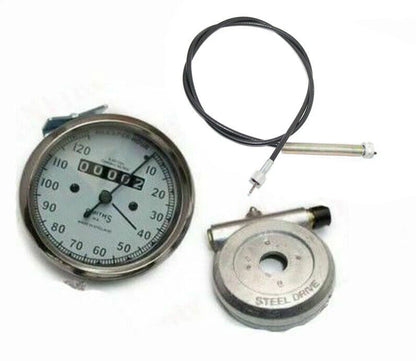 Replica White Smiths Speedometer 120 Mph with 65" Cable & Alloy Hub Drive