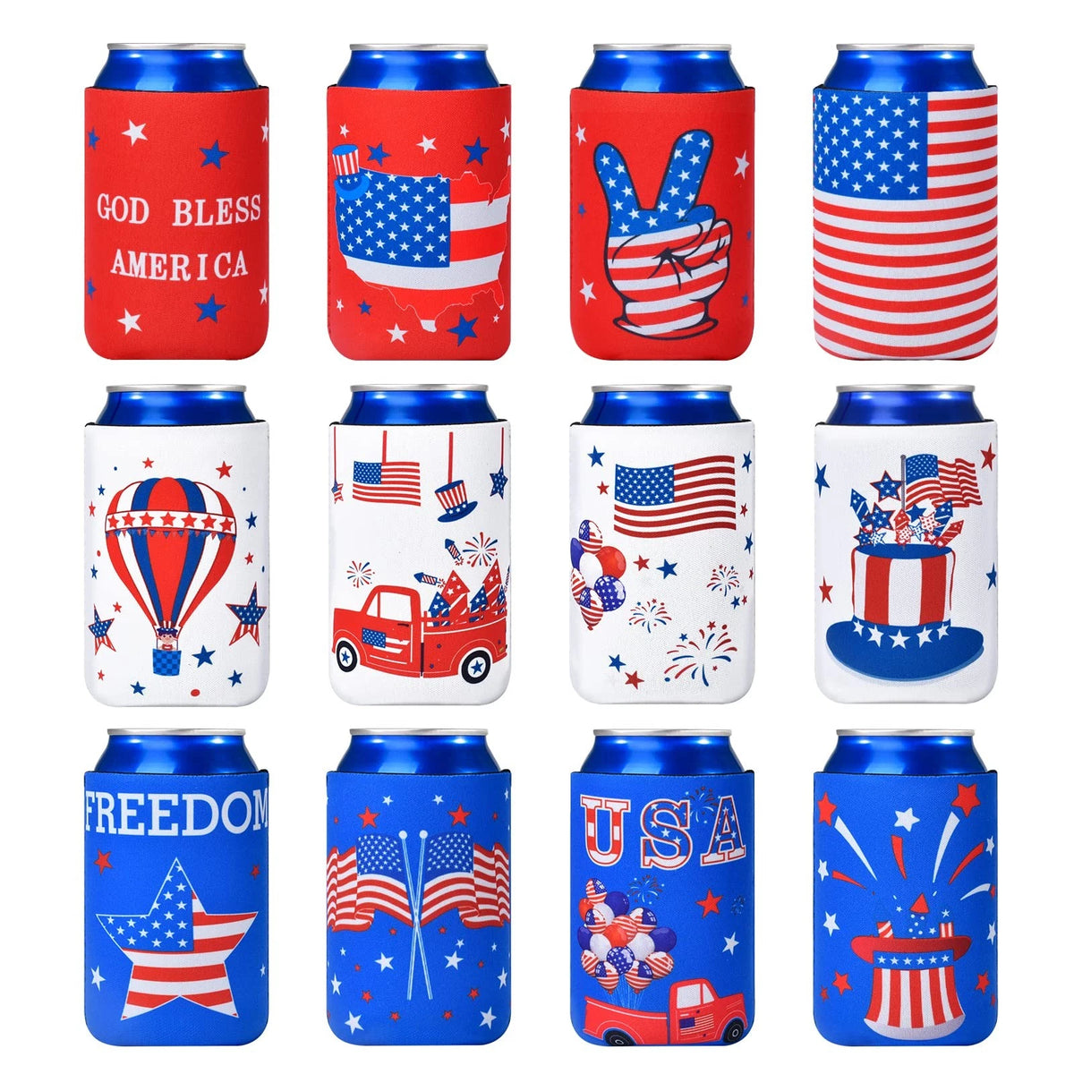 12 PCS Can Cooler Sleeves for 70.6 (4th of July)