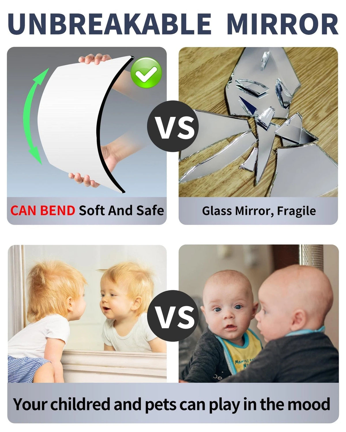 Unbreakable Door Mirror for Full Length (11.8"L x 11.8"W)