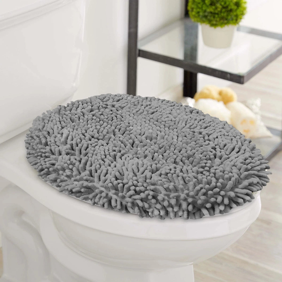 18" Round Chenille Microfiber Toilet Lid for Universal Fit (No Specific Years)
