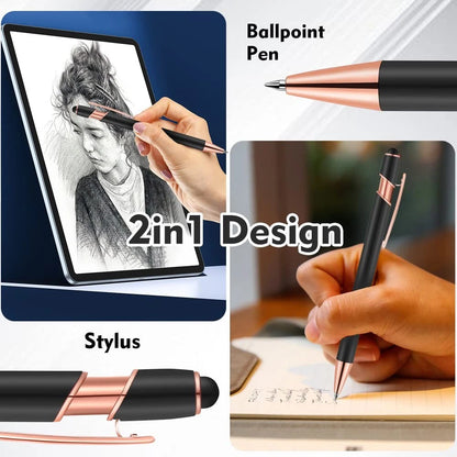 12X 2 in 1 Stylus Ballpoint Pen Set, 1.0 mm, Rose Gold & Black