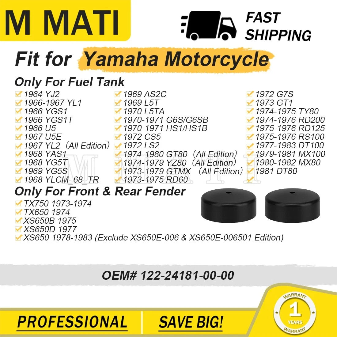 Rubber Grommets for Yamaha YJ2 YL1 YGS1 YL2 YAS1 YG5 (1960–1970)