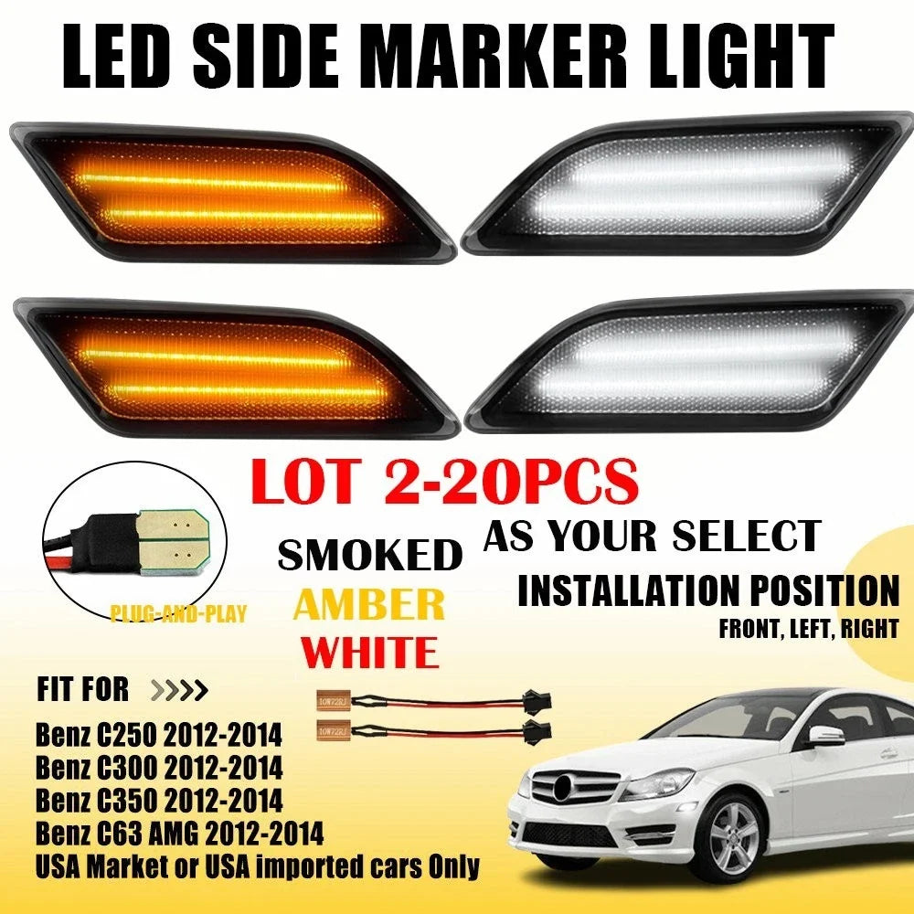 2X Smoke White/Amber Side Marker Light for Benz C250 C300 C350 C63 (2012–2014)