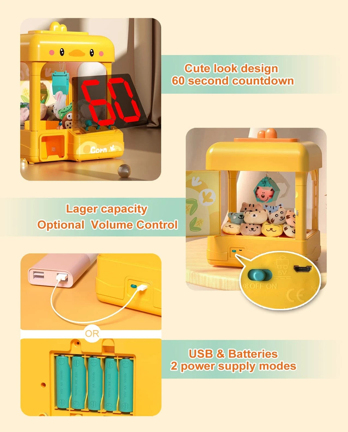 Large Claw Machine for Kids & Adults - Adjustable Sound & Light