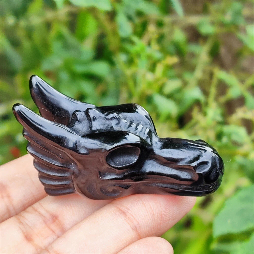 2" Natural Hand Carved Dragon Skull Quartz Crystal Gem for Healing