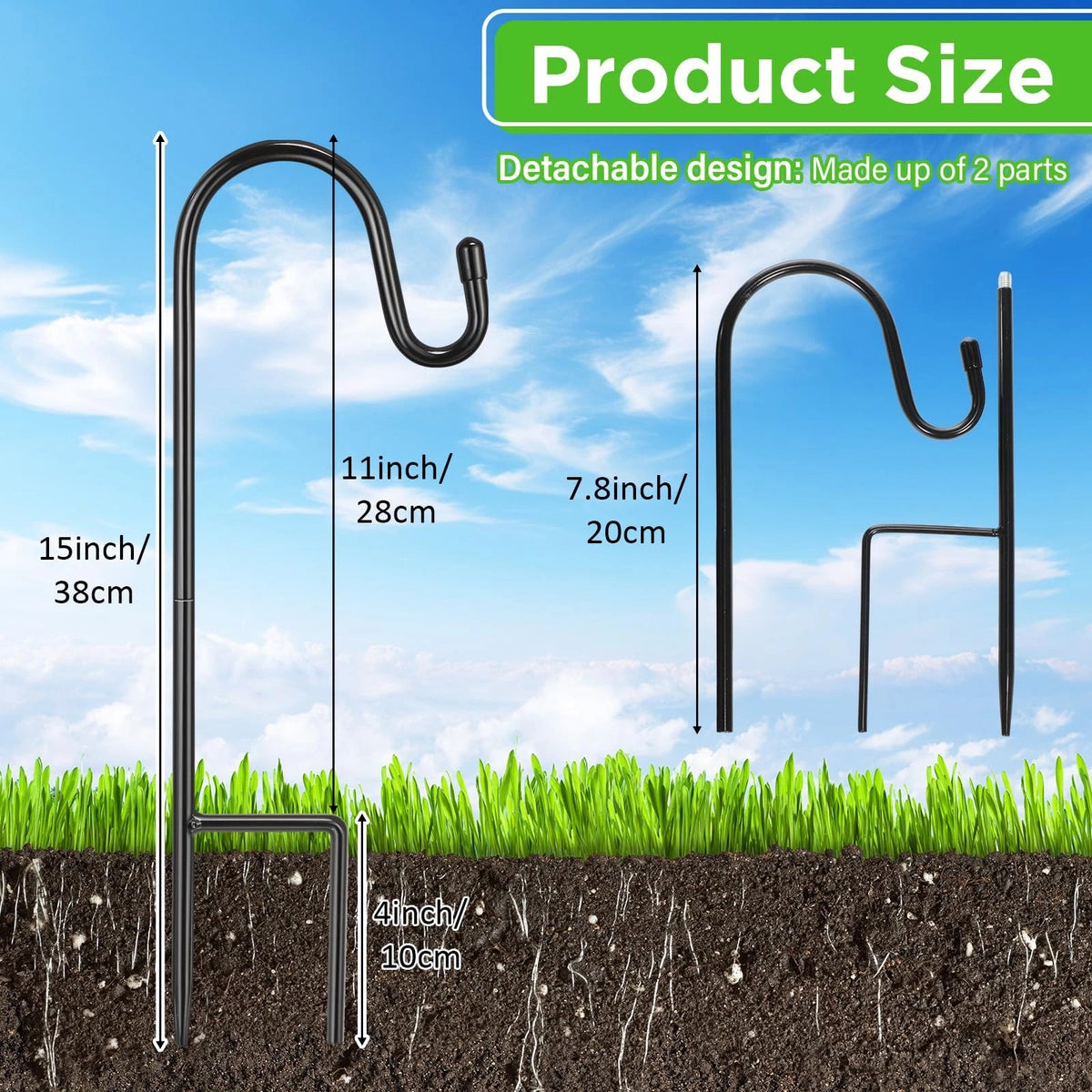 Set of 24 Shepherds Hooks for Outdoor Plant Hanger (15 Inch, Black)