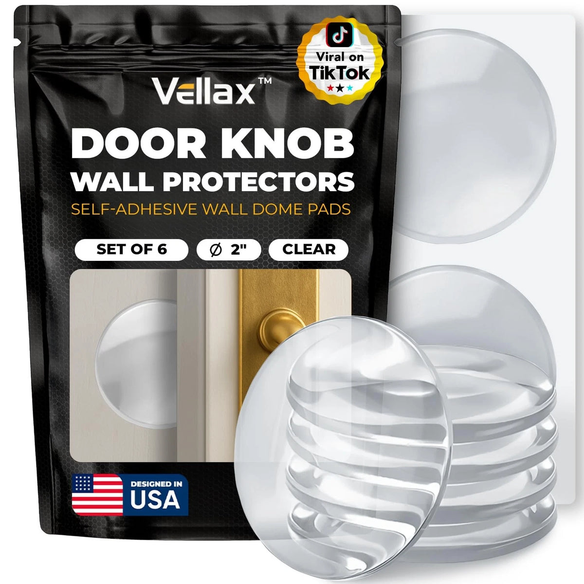 Set of 6 Clear 2" Door Knob Wall Protectors