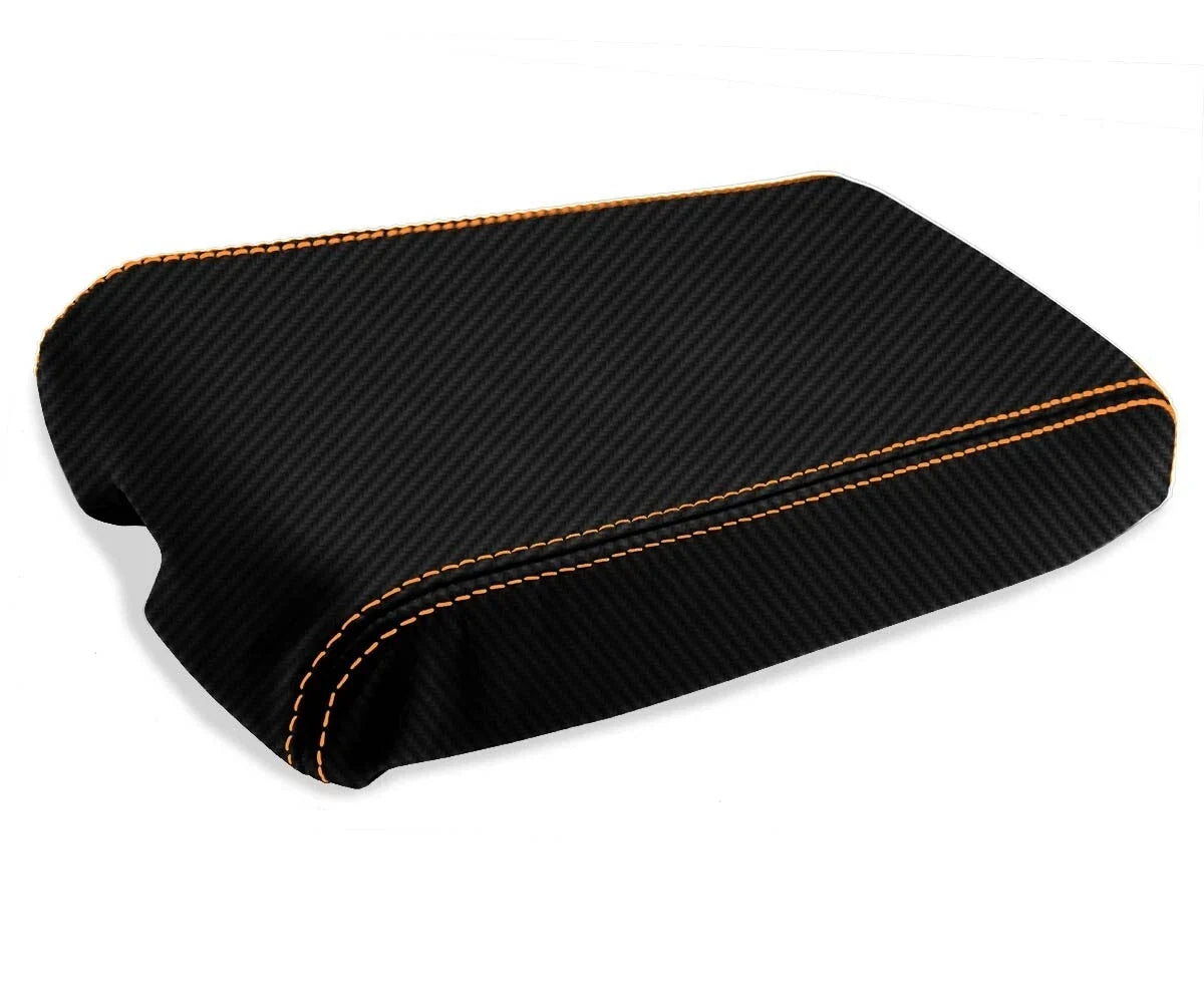 Console Lid Armrest Cover for Chevrolet Camaro (1982–1992) Carbon Fiber Orange Stitch