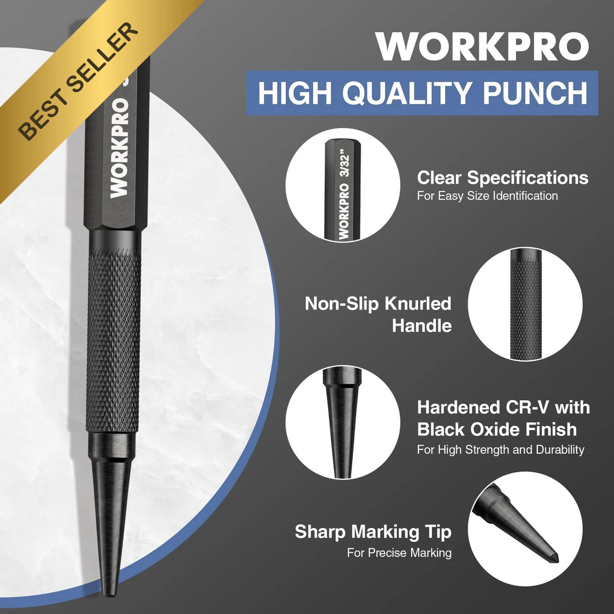 4-Piece Nail Punch and Center Set for Automotive Use (2010–2023)