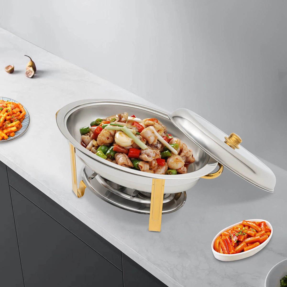 Set of 4 Stainless-Steel Chafing Dishes for Buffet Serving