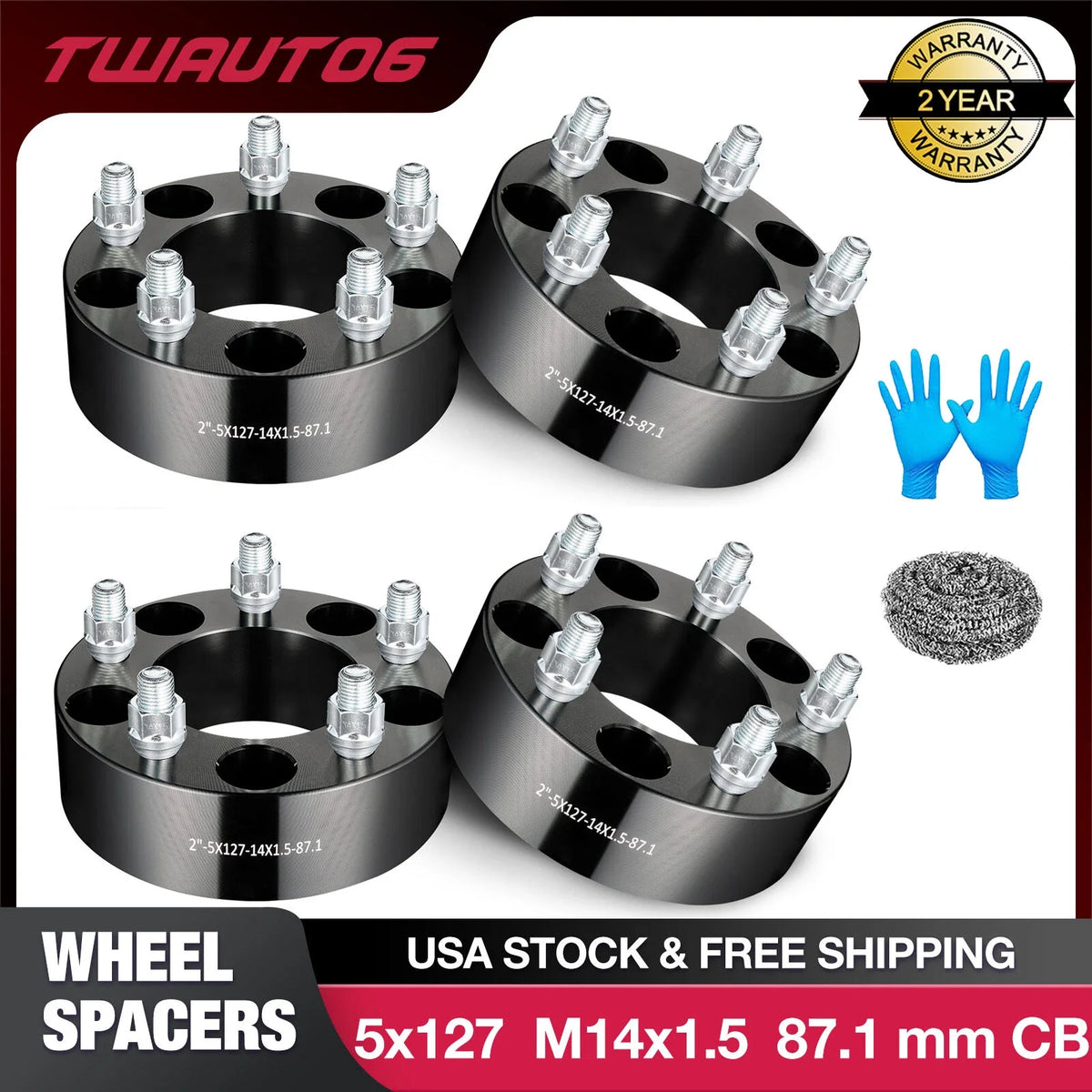 Wheel Spacers 2" 5x5 (5x127) 14x1.5 for Dodge Durango Jeep Gladiator Wrangler (2014–2024)
