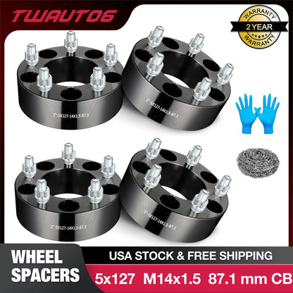 Wheel Spacers 2" 5x5 (5x127) 14x1.5 for Dodge Durango Jeep Gladiator Wrangler (2014–2024)