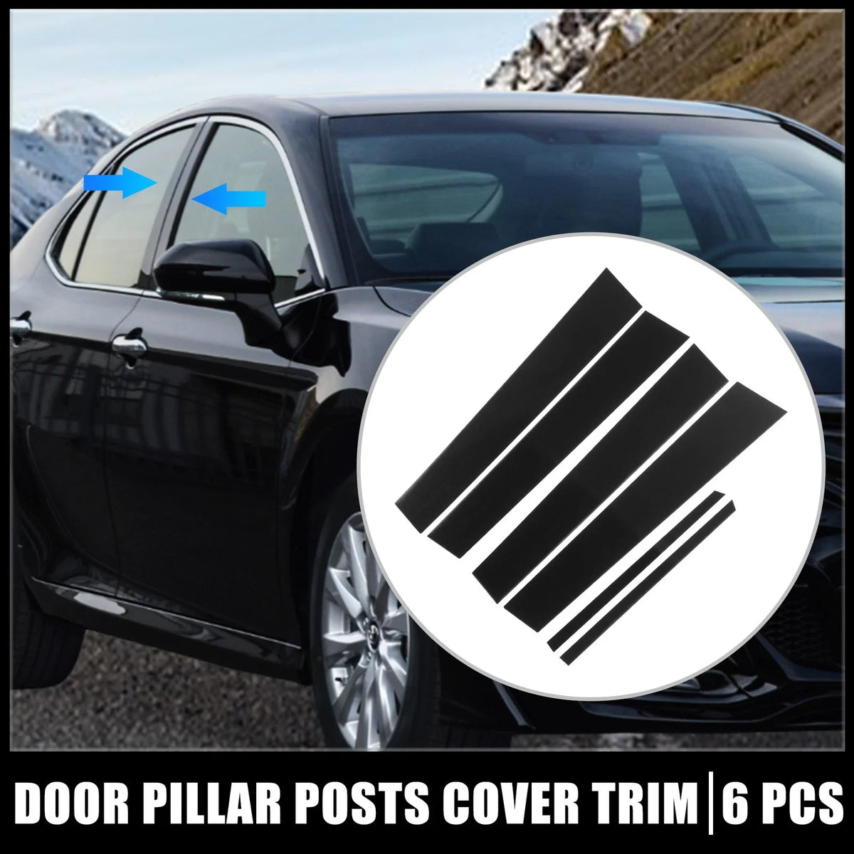 Set of 6 Door Cover Panel Pillar Post Stickers for Toyota Camry (2012–2015) Black