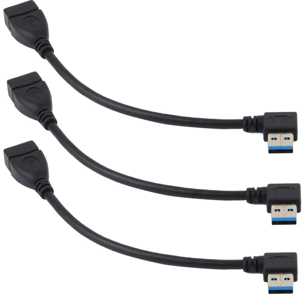 3X USB 3.0 Male to Female Extension Cable 20cm 90 Degree Right Angled