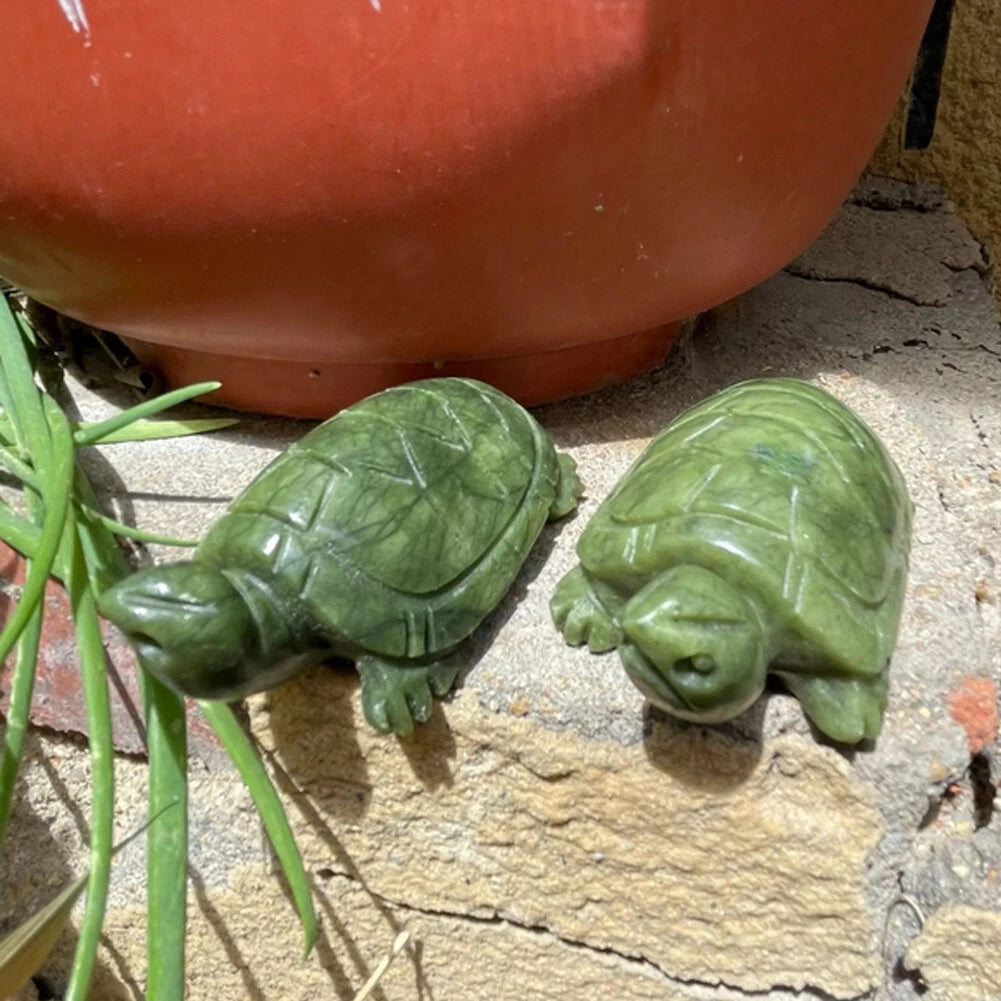 2pc Natural Crystal Quartz Jade Turtle Carved Specimen