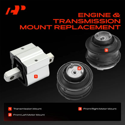 3X Engine Motor & Trans Mount for Mercedes-Benz C280 (1998–2000) 2022400117, A7060, A7098
