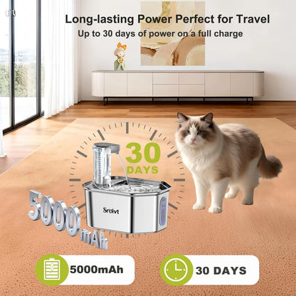 Cordless Cat Water Fountain for Cats (Stainless Steel)
