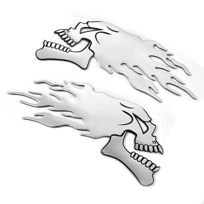 Pair 3D Gel Skull Decals for Motorbike Motorcycle (L+R)
