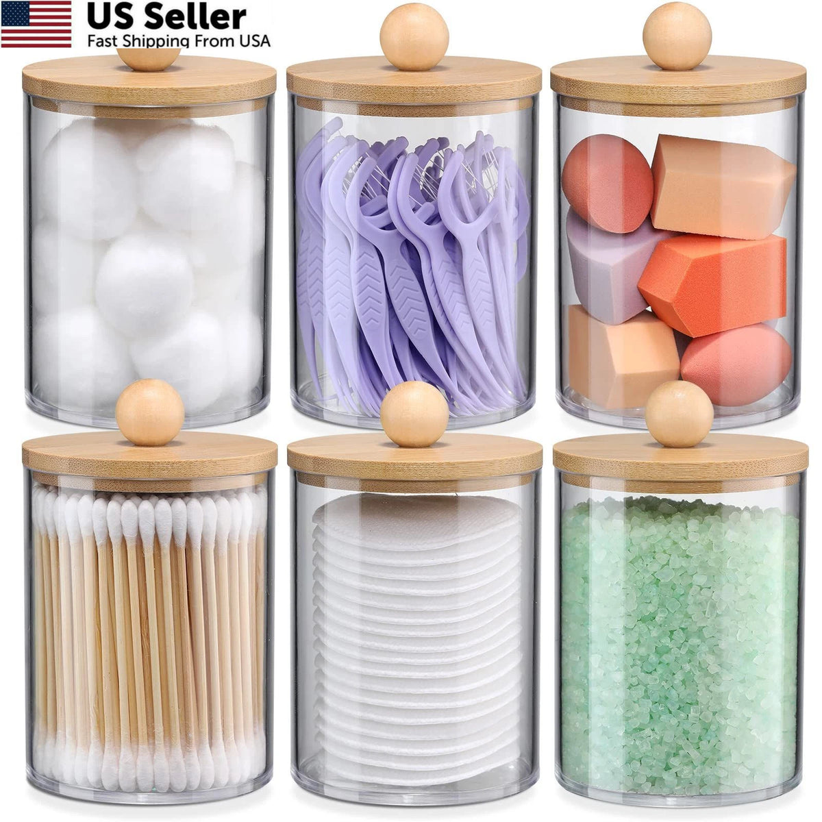 6-Pack Bamboo Qtip Holders for Bathroom Storage