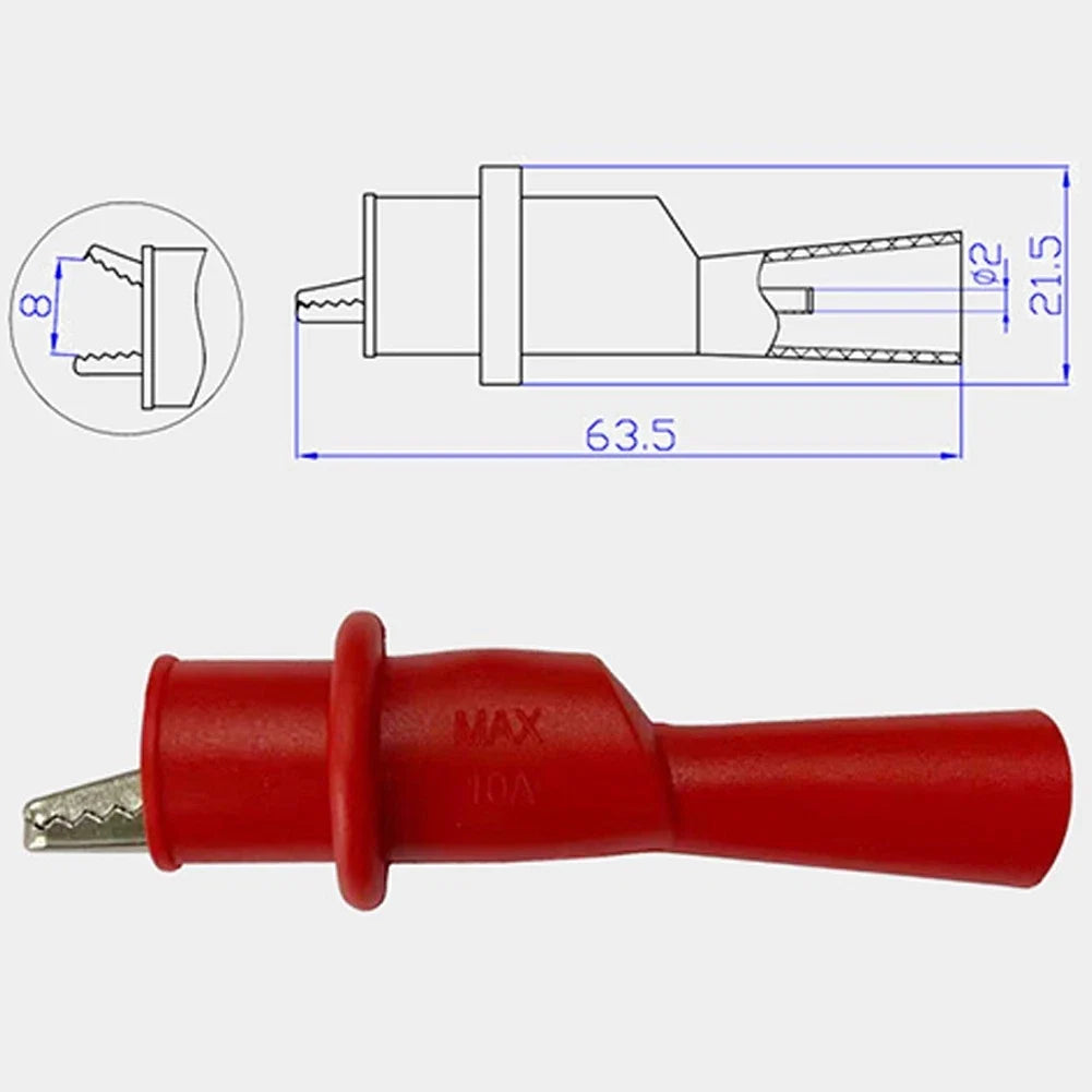 Crocodile Clip Probe Set of 2 Red and Black Silicone with 2mm Test Pinhole