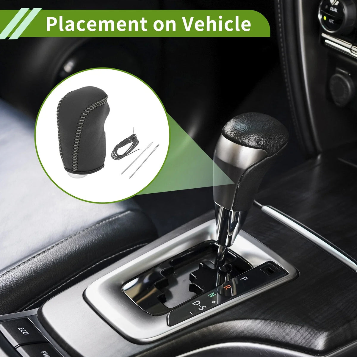 Gear Shift Knob Cover for Nissan Altima (2013–2018) Black Grey Faux Leather