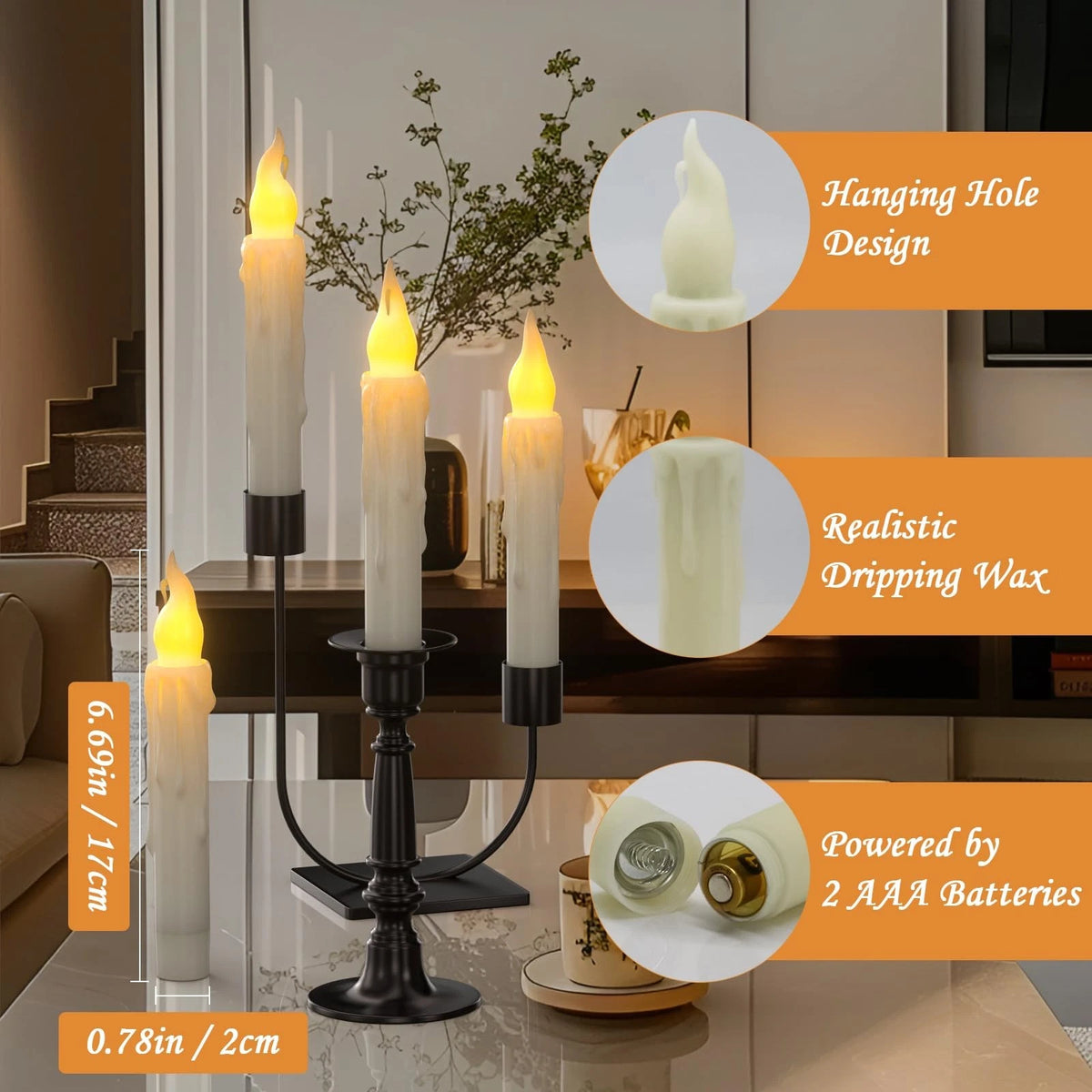 Set of 6 Flameless LED Taper Candles with Timer