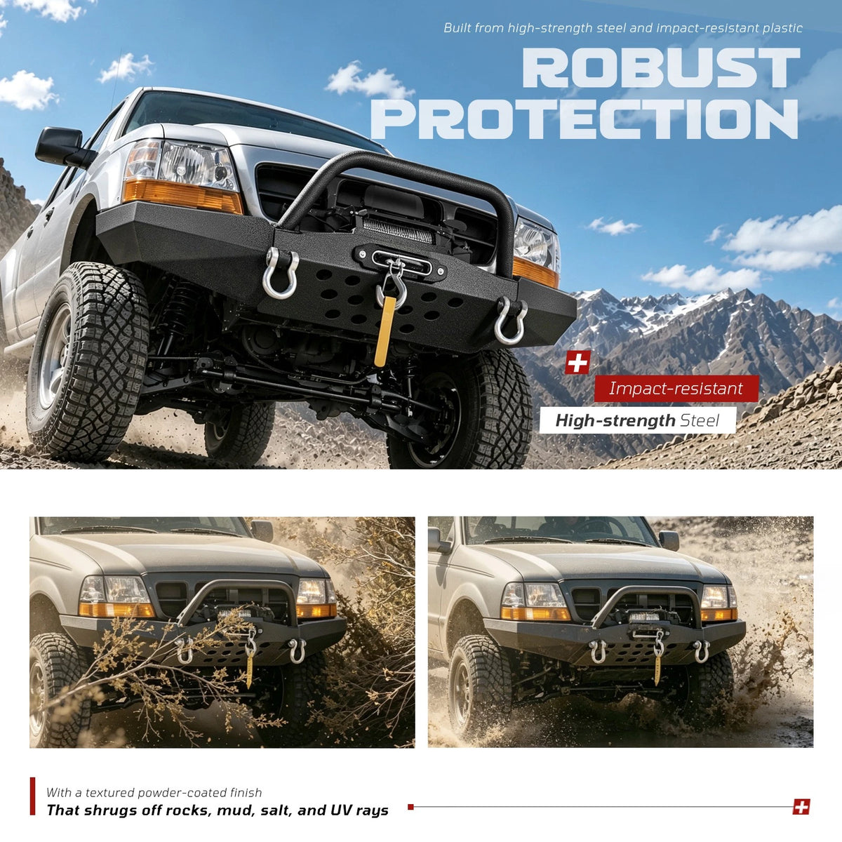 Modular Front Winch Bumper with Bull Bar & Rear Bumper for Ford Ranger (1998–2011) CON-A000000287