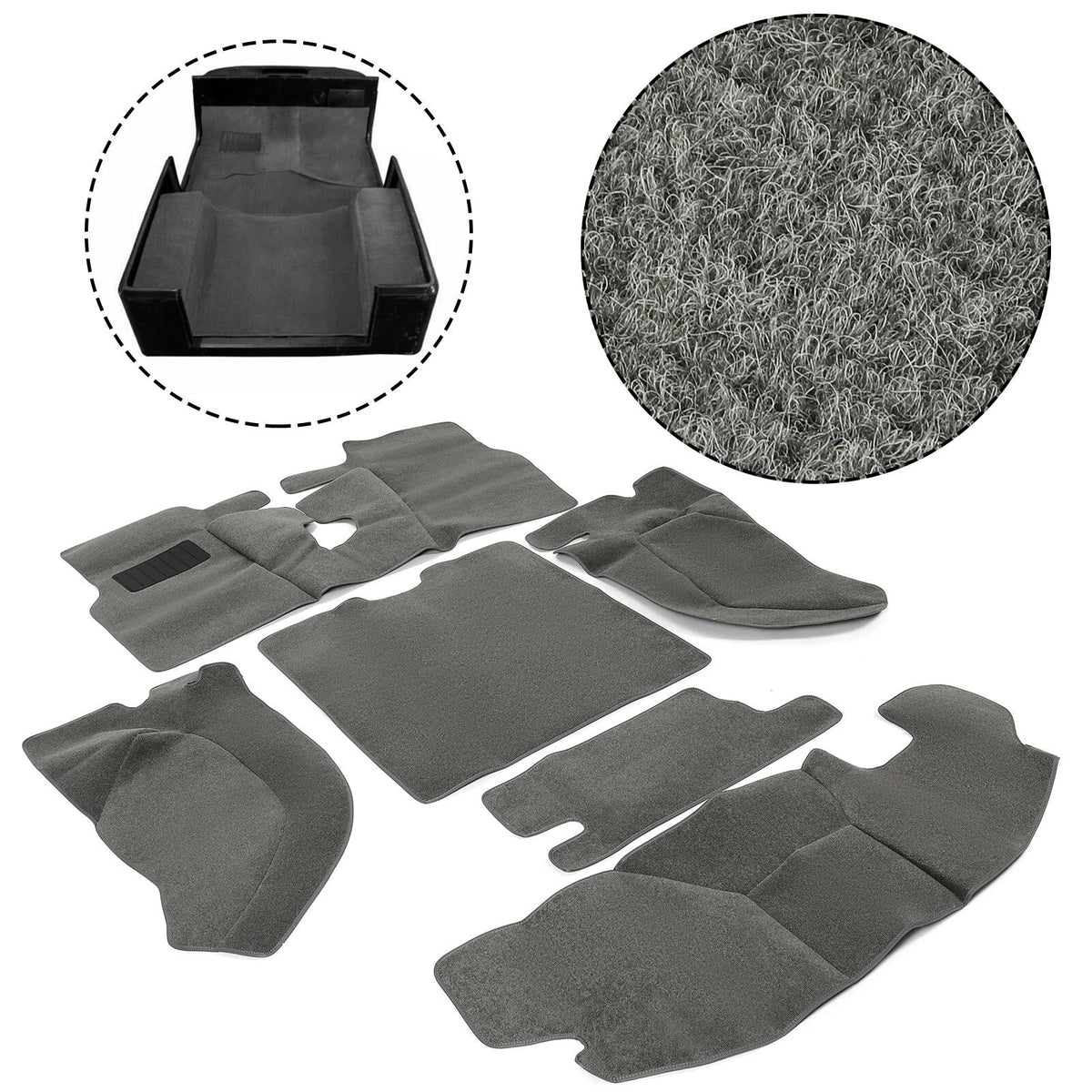 Set of 6 Carpet Floor Mats for Jeep Wrangler TJ (1997–2006) Gray