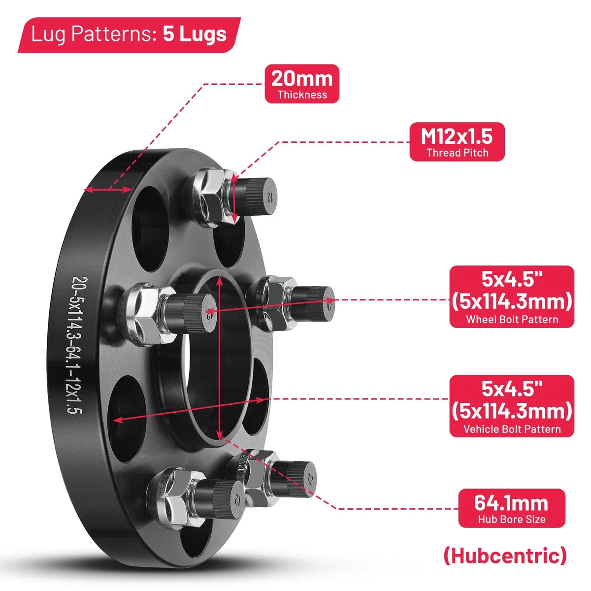 2PCS 20mm Hubcentric 5x114.3 64.1mm Wheel Spacers for 2012–2015 Honda Crosstour