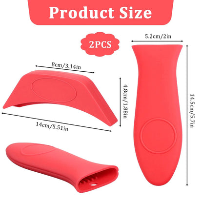 2X Silicone Lodge Cast Iron Handle Covers, Heat-Resistant Red