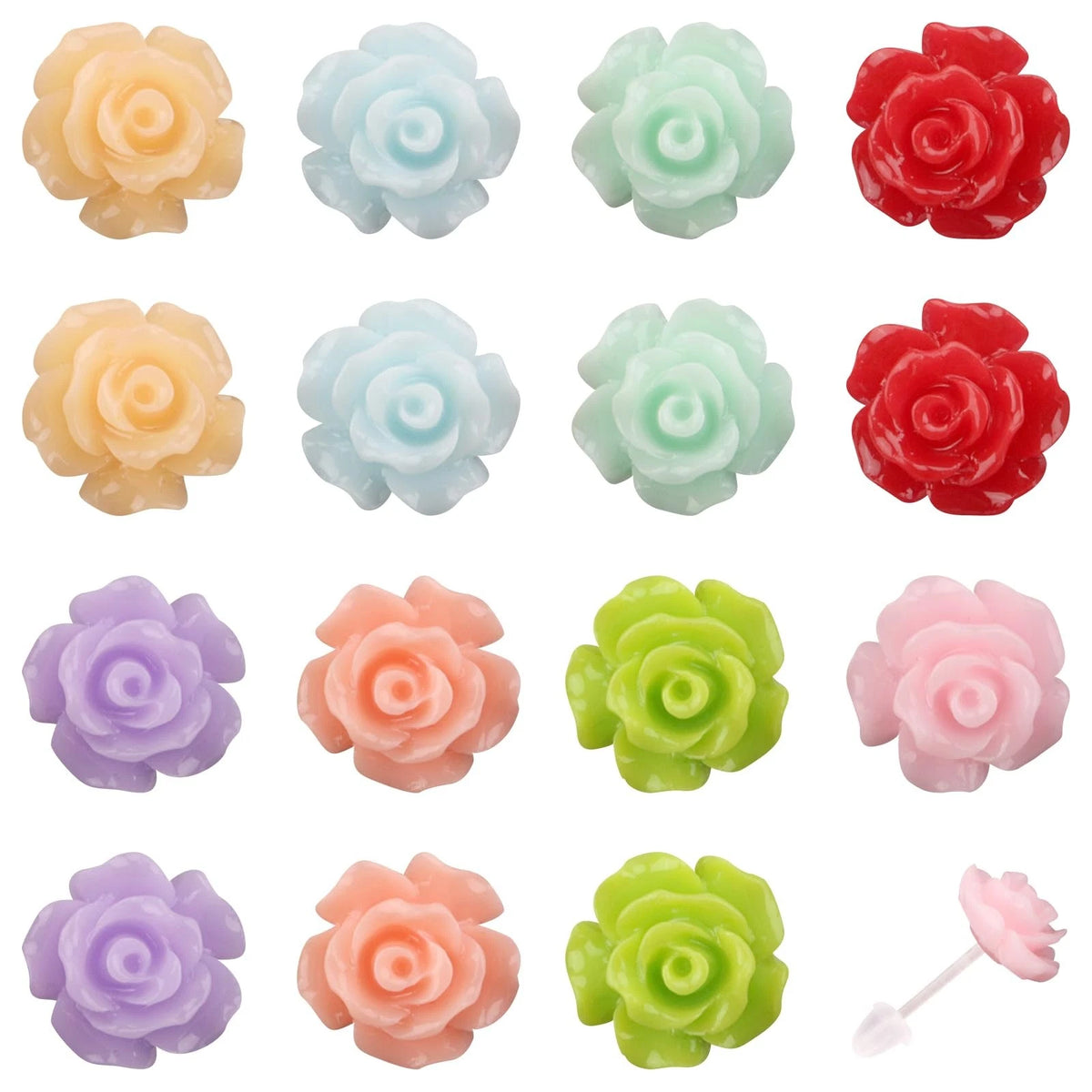 8 Pairs Colorful Flower Plastic Post Earrings for Fashion Accessories