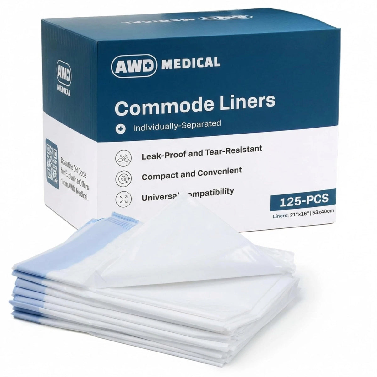 125 Commode Liners for Adults (Pack of 125) - White